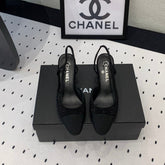 Double CC Rhinestone Slingback Sheepskin Black